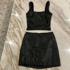 Express Body Contour Leather Top and Skirt Set